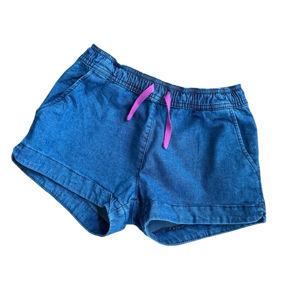 Boden Blue Denim Chambray Skinny Dark Shorts 12Y Girls Heart Pockets Drawstring - Picture 1 of 4
